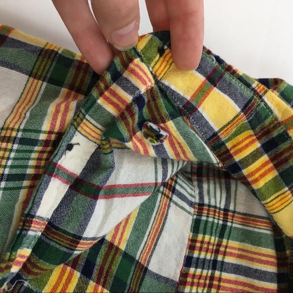 ✨5 FOR $25✨ Lands End Yellow Green Plaid Button Down Shirt - Picture 3 of 6